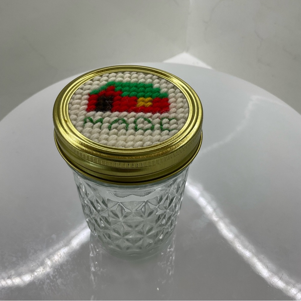 Ball Quilted Crystal Mason Jar w/ Lid & Band, Regular Mouth with handmade lid